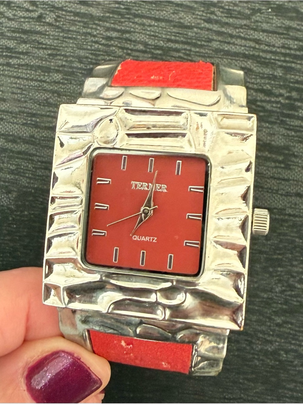 Bijoux Terner leather & stainless cuff watch